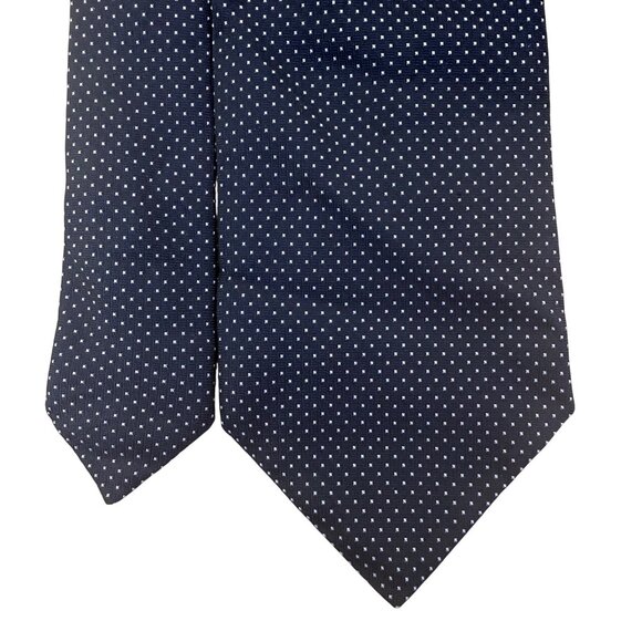 Faconnable Mens Navy Blue 100% Silk Polka Dot Necktie Elegant Classic Design - Picture 4 of 8